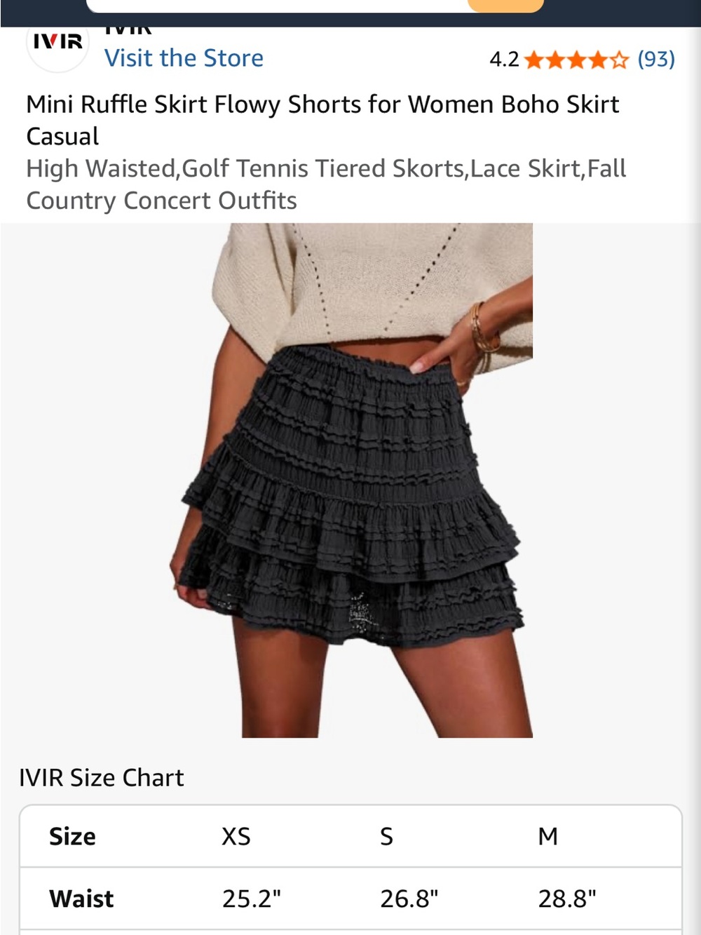 Black Ruffle Mini Skirt BOHO style with built in shorts under stretchy waistband